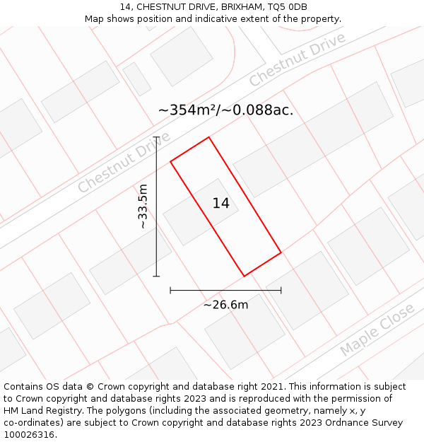 14, CHESTNUT DRIVE, BRIXHAM, TQ5 0DB: Plot and title map