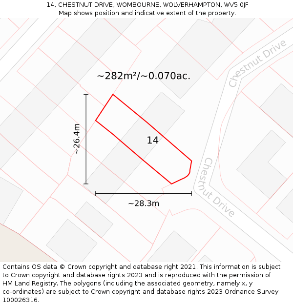 14, CHESTNUT DRIVE, WOMBOURNE, WOLVERHAMPTON, WV5 0JF: Plot and title map