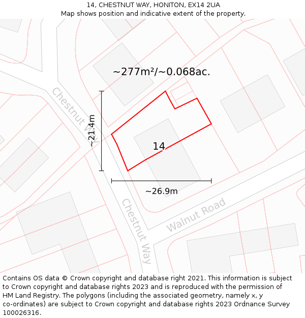 14, CHESTNUT WAY, HONITON, EX14 2UA: Plot and title map