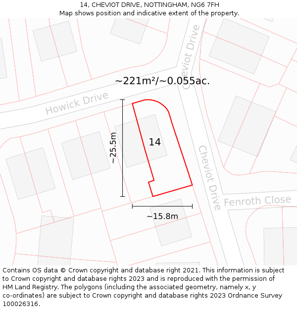 14, CHEVIOT DRIVE, NOTTINGHAM, NG6 7FH: Plot and title map