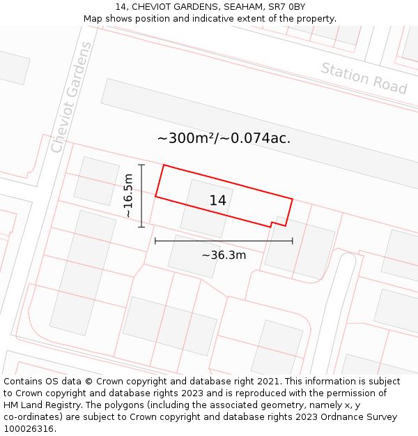 14, CHEVIOT GARDENS, SEAHAM, SR7 0BY: Plot and title map