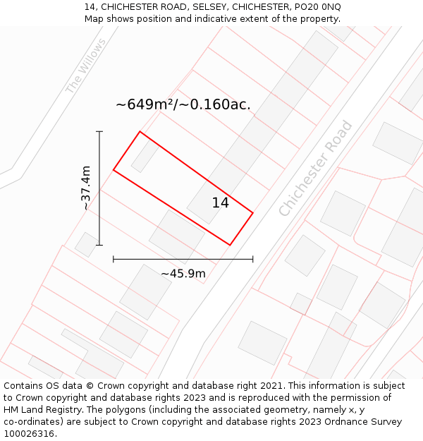 14, CHICHESTER ROAD, SELSEY, CHICHESTER, PO20 0NQ: Plot and title map
