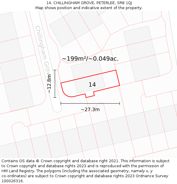 14, CHILLINGHAM GROVE, PETERLEE, SR8 1QJ: Plot and title map