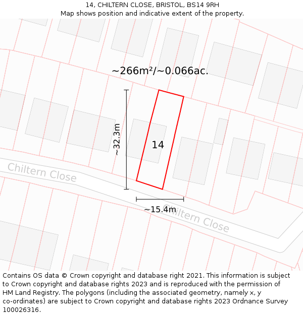14, CHILTERN CLOSE, BRISTOL, BS14 9RH: Plot and title map