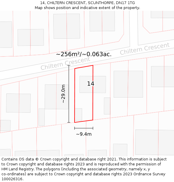 14, CHILTERN CRESCENT, SCUNTHORPE, DN17 1TG: Plot and title map