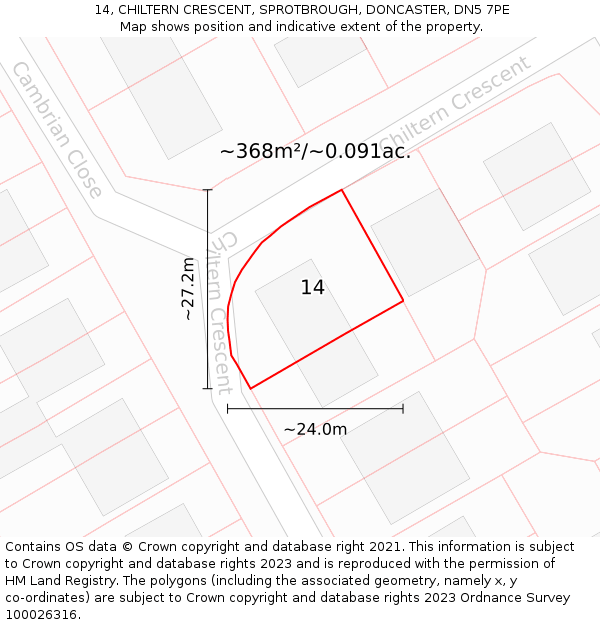 14, CHILTERN CRESCENT, SPROTBROUGH, DONCASTER, DN5 7PE: Plot and title map