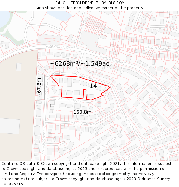14, CHILTERN DRIVE, BURY, BL8 1QY: Plot and title map