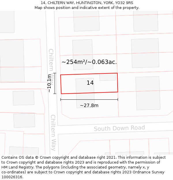 14, CHILTERN WAY, HUNTINGTON, YORK, YO32 9RS: Plot and title map