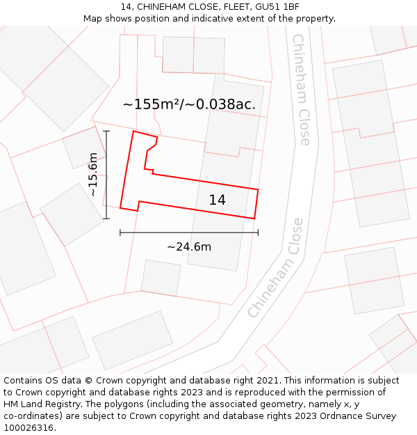 14, CHINEHAM CLOSE, FLEET, GU51 1BF: Plot and title map