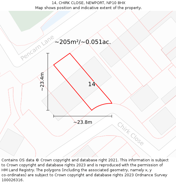 14, CHIRK CLOSE, NEWPORT, NP10 8HX: Plot and title map