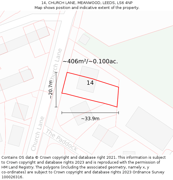 14, CHURCH LANE, MEANWOOD, LEEDS, LS6 4NP: Plot and title map