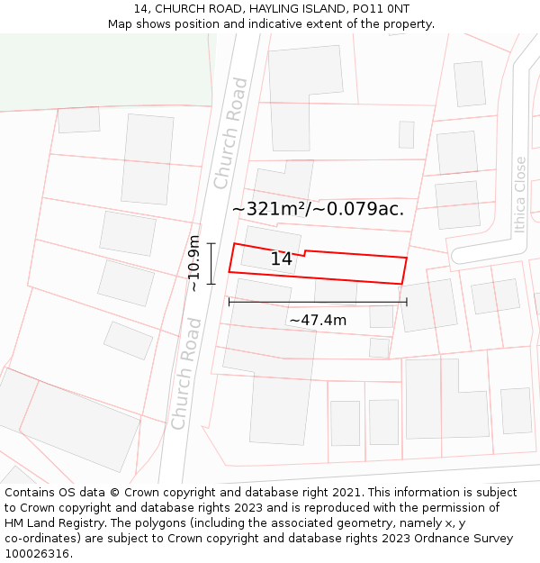 14, CHURCH ROAD, HAYLING ISLAND, PO11 0NT: Plot and title map
