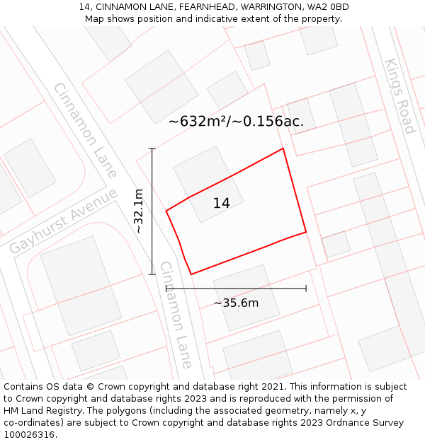 14, CINNAMON LANE, FEARNHEAD, WARRINGTON, WA2 0BD: Plot and title map