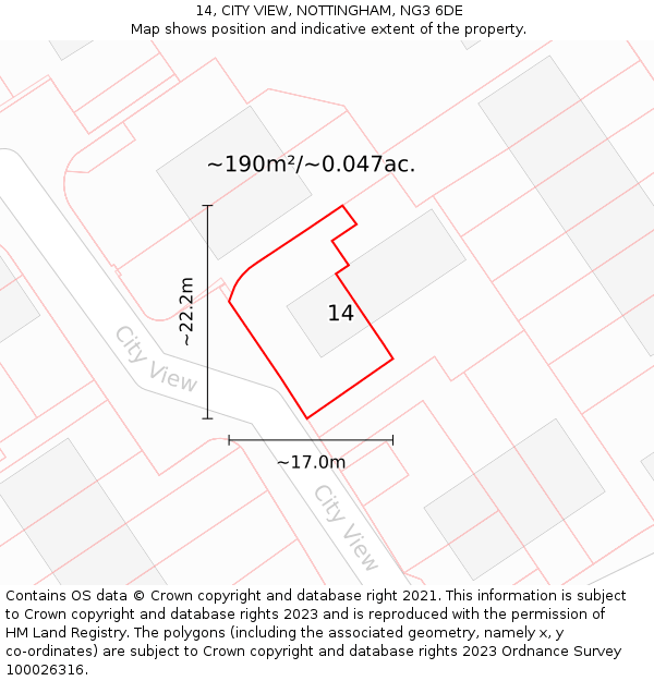 14, CITY VIEW, NOTTINGHAM, NG3 6DE: Plot and title map