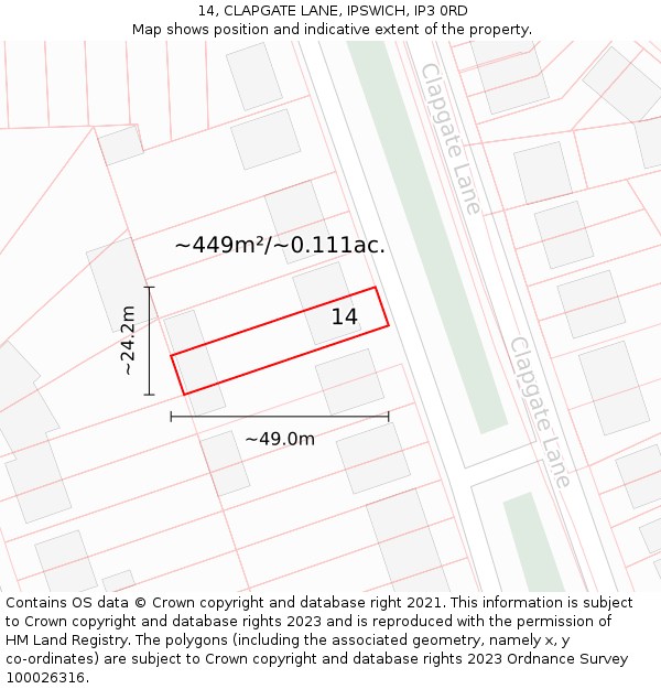 14, CLAPGATE LANE, IPSWICH, IP3 0RD: Plot and title map