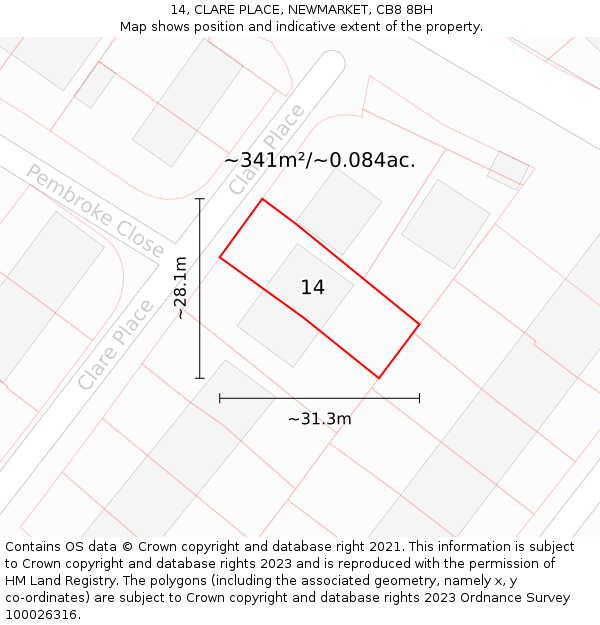14, CLARE PLACE, NEWMARKET, CB8 8BH: Plot and title map