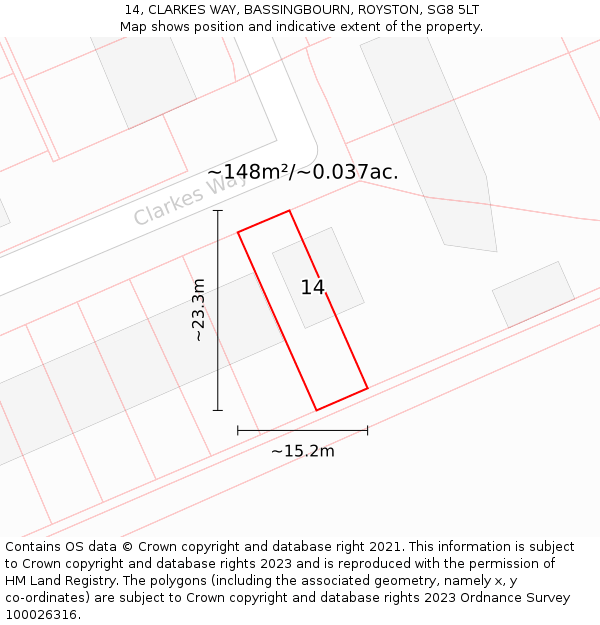 14, CLARKES WAY, BASSINGBOURN, ROYSTON, SG8 5LT: Plot and title map