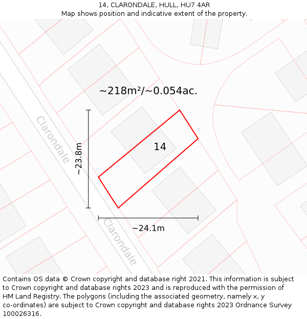 14, CLARONDALE, HULL, HU7 4AR: Plot and title map