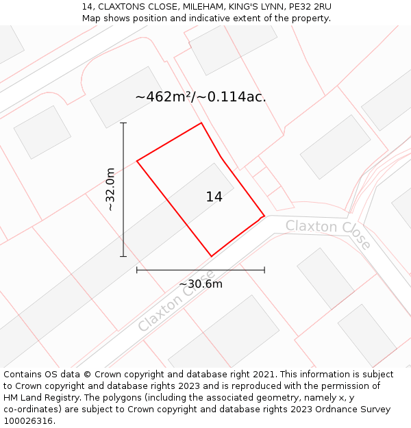 14, CLAXTONS CLOSE, MILEHAM, KING'S LYNN, PE32 2RU: Plot and title map