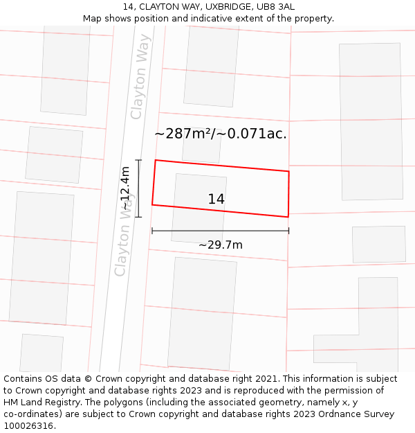 14, CLAYTON WAY, UXBRIDGE, UB8 3AL: Plot and title map