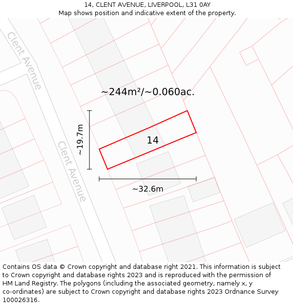 14, CLENT AVENUE, LIVERPOOL, L31 0AY: Plot and title map
