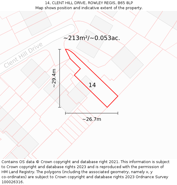 14, CLENT HILL DRIVE, ROWLEY REGIS, B65 8LP: Plot and title map