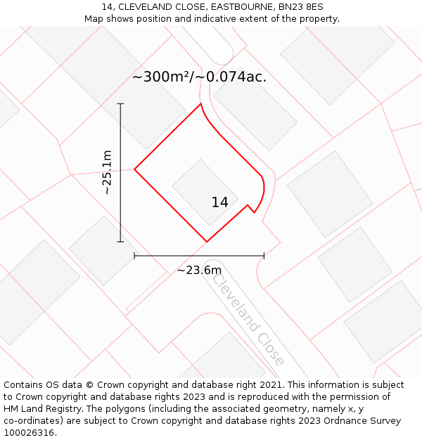 14, CLEVELAND CLOSE, EASTBOURNE, BN23 8ES: Plot and title map