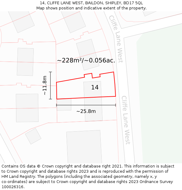 14, CLIFFE LANE WEST, BAILDON, SHIPLEY, BD17 5QL: Plot and title map
