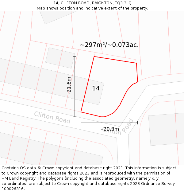 14, CLIFTON ROAD, PAIGNTON, TQ3 3LQ: Plot and title map