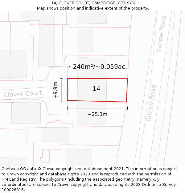 14, CLOVER COURT, CAMBRIDGE, CB1 9YN: Plot and title map
