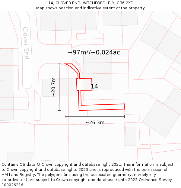 14, CLOVER END, WITCHFORD, ELY, CB6 2XD: Plot and title map