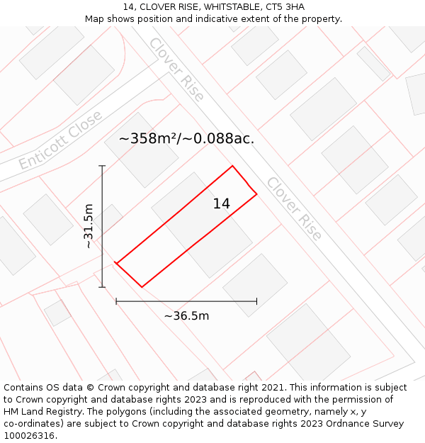 14, CLOVER RISE, WHITSTABLE, CT5 3HA: Plot and title map