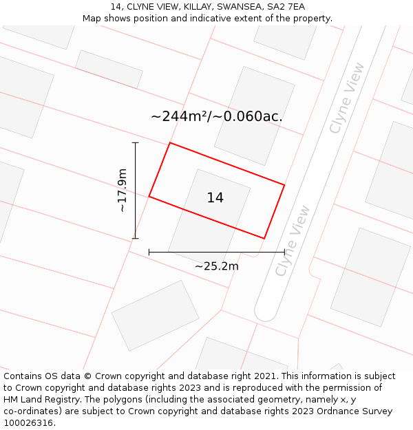 14, CLYNE VIEW, KILLAY, SWANSEA, SA2 7EA: Plot and title map