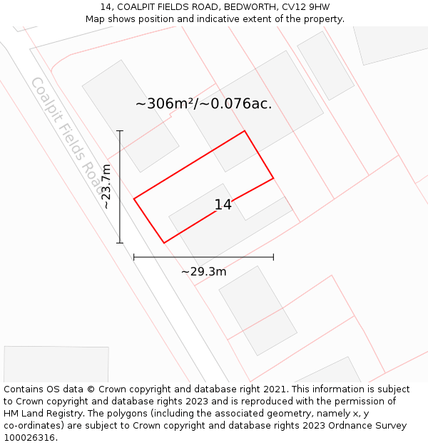 14, COALPIT FIELDS ROAD, BEDWORTH, CV12 9HW: Plot and title map