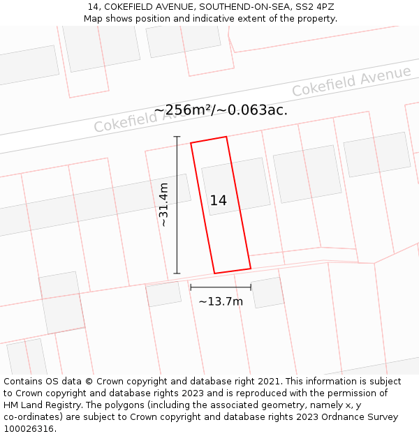 14, COKEFIELD AVENUE, SOUTHEND-ON-SEA, SS2 4PZ: Plot and title map