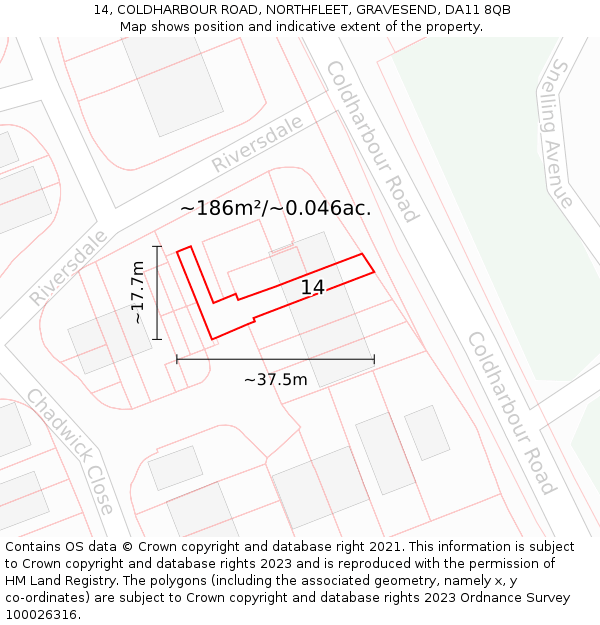 14, COLDHARBOUR ROAD, NORTHFLEET, GRAVESEND, DA11 8QB: Plot and title map