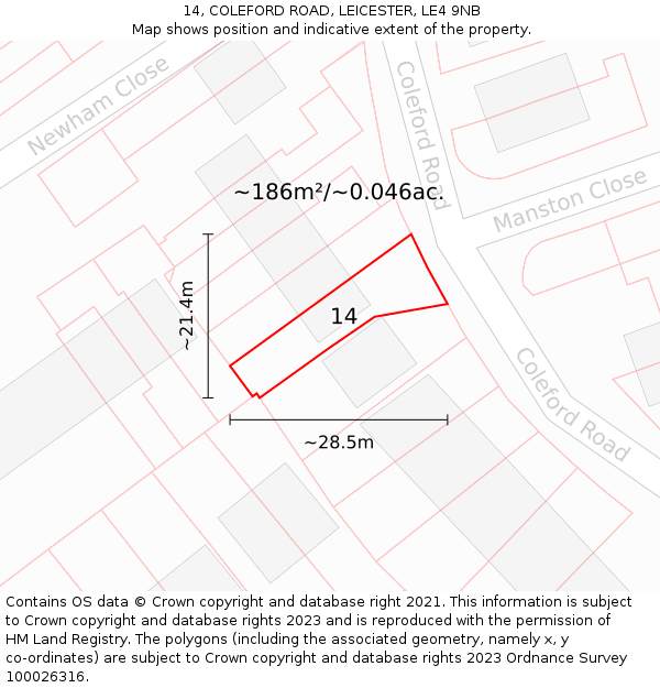 14, COLEFORD ROAD, LEICESTER, LE4 9NB: Plot and title map