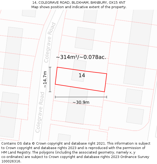 14, COLEGRAVE ROAD, BLOXHAM, BANBURY, OX15 4NT: Plot and title map