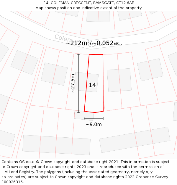 14, COLEMAN CRESCENT, RAMSGATE, CT12 6AB: Plot and title map