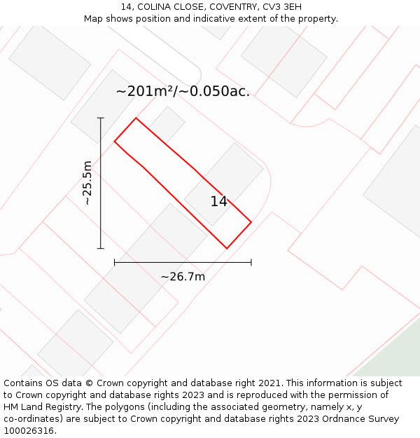 14, COLINA CLOSE, COVENTRY, CV3 3EH: Plot and title map