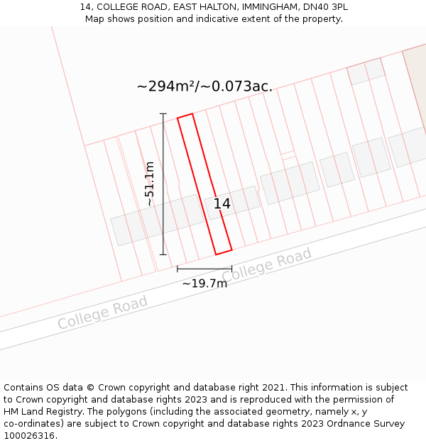 14, COLLEGE ROAD, EAST HALTON, IMMINGHAM, DN40 3PL: Plot and title map