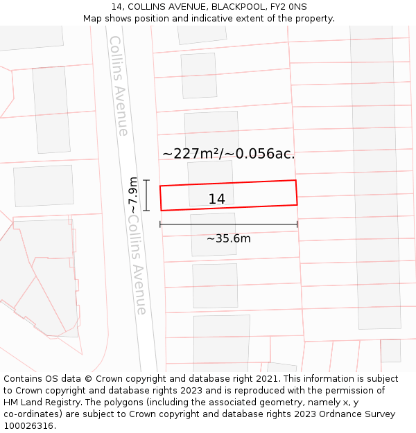 14, COLLINS AVENUE, BLACKPOOL, FY2 0NS: Plot and title map
