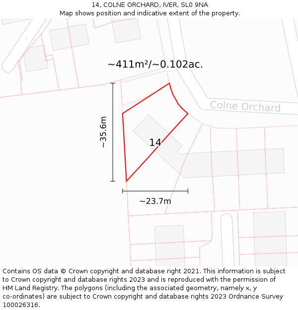 14, COLNE ORCHARD, IVER, SL0 9NA: Plot and title map