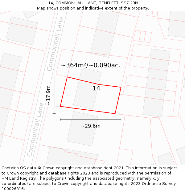 14, COMMONHALL LANE, BENFLEET, SS7 2RN: Plot and title map