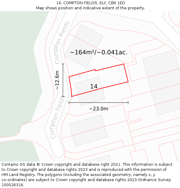 14, COMPTON FIELDS, ELY, CB6 1ED: Plot and title map