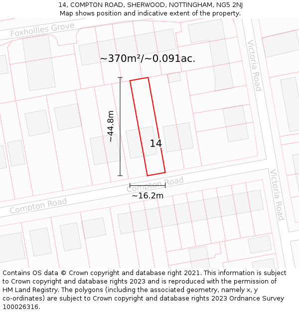 14, COMPTON ROAD, SHERWOOD, NOTTINGHAM, NG5 2NJ: Plot and title map