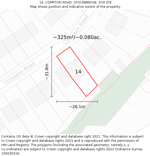 14, COMPTON ROAD, STOURBRIDGE, DY9 0TE: Plot and title map