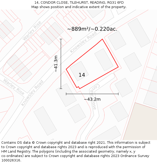 14, CONDOR CLOSE, TILEHURST, READING, RG31 6FD: Plot and title map