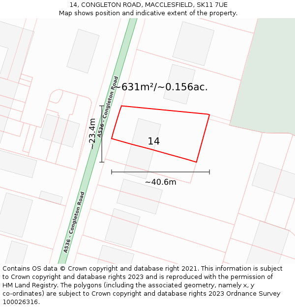 14, CONGLETON ROAD, MACCLESFIELD, SK11 7UE: Plot and title map