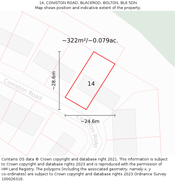 14, CONISTON ROAD, BLACKROD, BOLTON, BL6 5DN: Plot and title map
